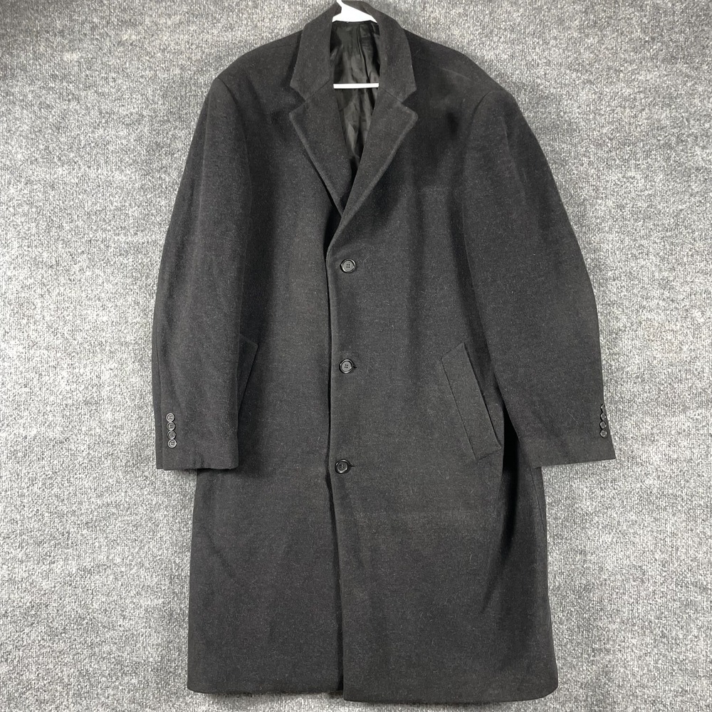 Chaps Pea Coat Mens 44 Large Black Wool Blend Single Breasted Business Career